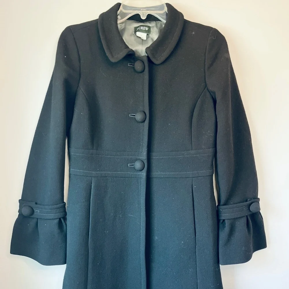 J. Crew Black Lady Day Wool Coat Tulip Sleeves - Picture 9 of 11